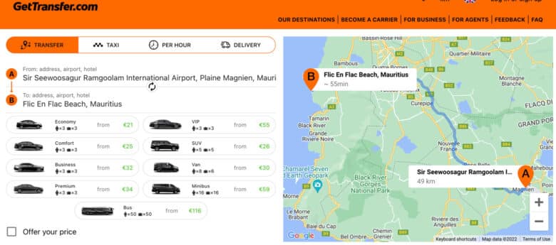Taxi vom Flughafen Mauritius zum Hotel