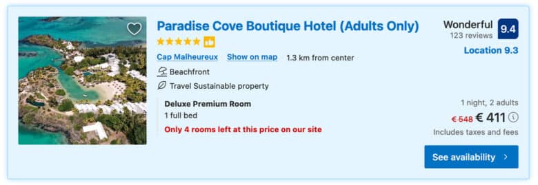 Hotel Paradise cove boutique hotel in Mauritius